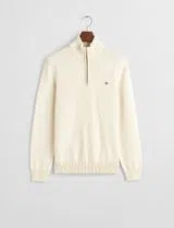 Beige Knit Sweater with Half Zip