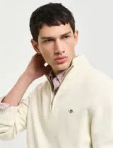 Beige Knit Sweater with Half Zip