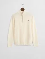 Fine Wool Sweater Half Zip Beige