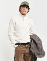 Fine Wool Sweater Half Zip Beige