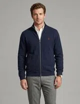 Knitted Jacket with Zip Navy Blue