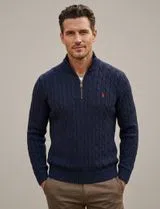 Knitted sweater with half zip navy blue