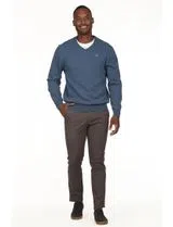 Camisola gola em V Regular Azul