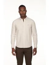 Camisa Oxford Regular Beig-Blanco