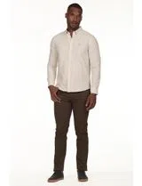 Camisa Oxford Regular Beig-Blanco