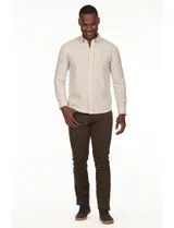 Camisa Oxford Regular Beig-Blanco