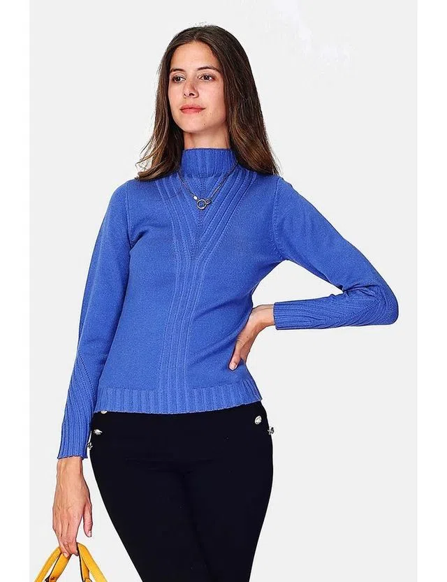 High Neck Blue Sweater
