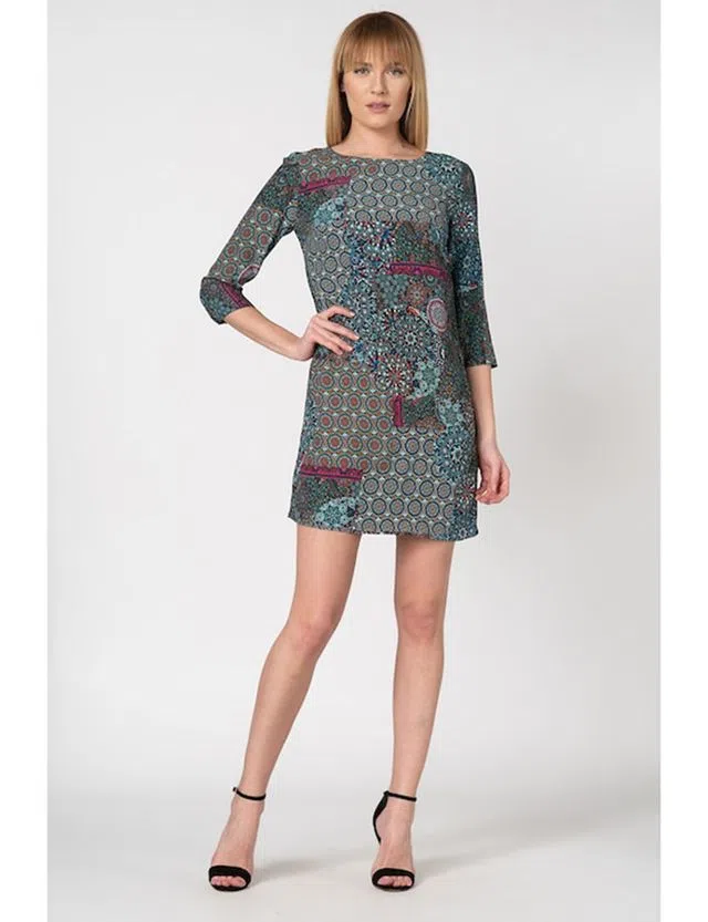 Midi Dress 3/4 Sleeve Multicolored