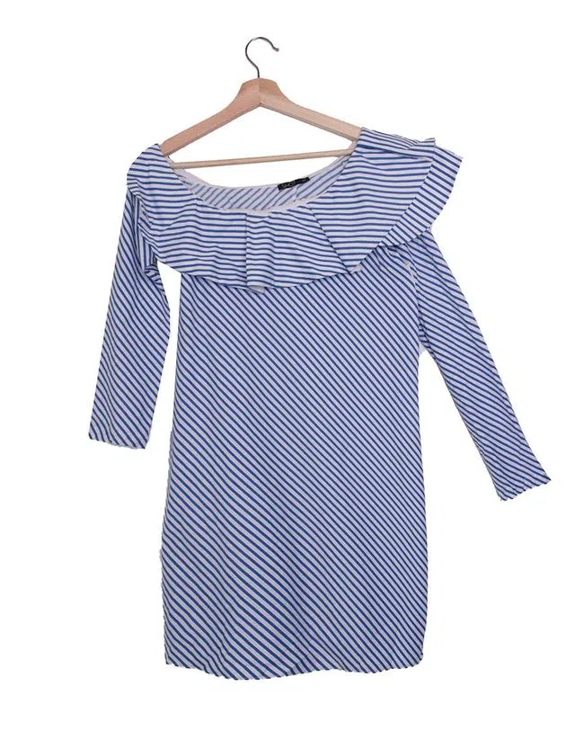 Vestido Curto Riscas Azul