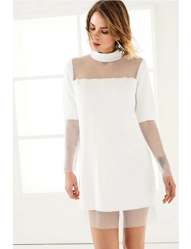 Vestido Curto c/ rede Branco