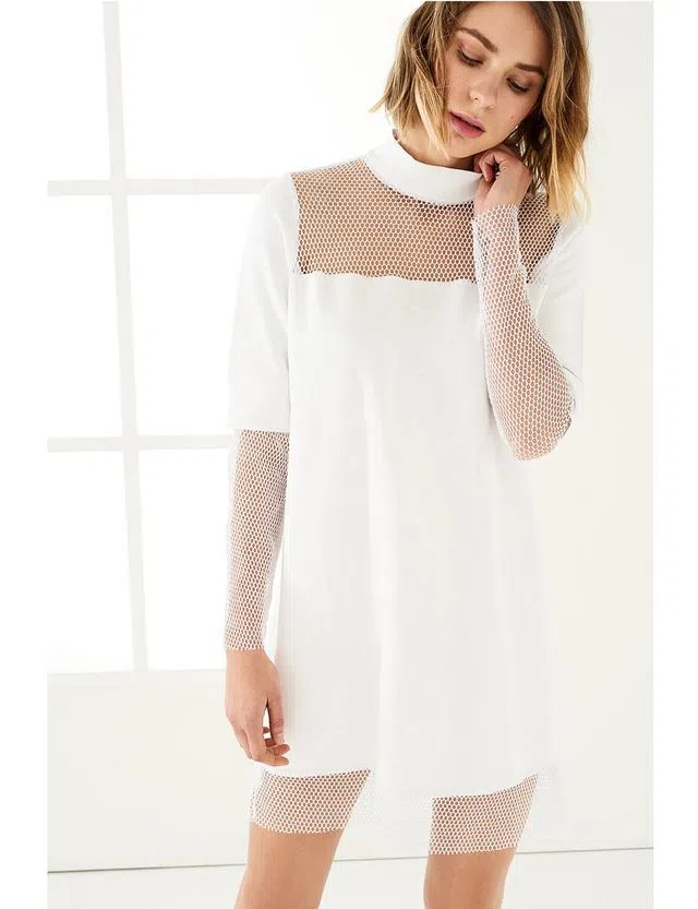 Vestido Curto c/ rede Branco
