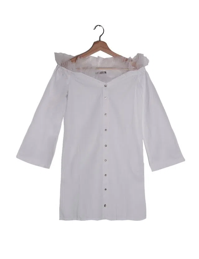 Vestido Curto Folhos Branco