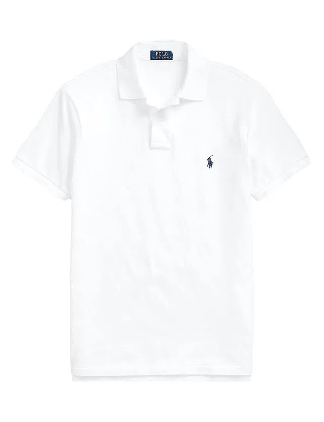 Pólo Slim Fit Branco Logotipo Azul