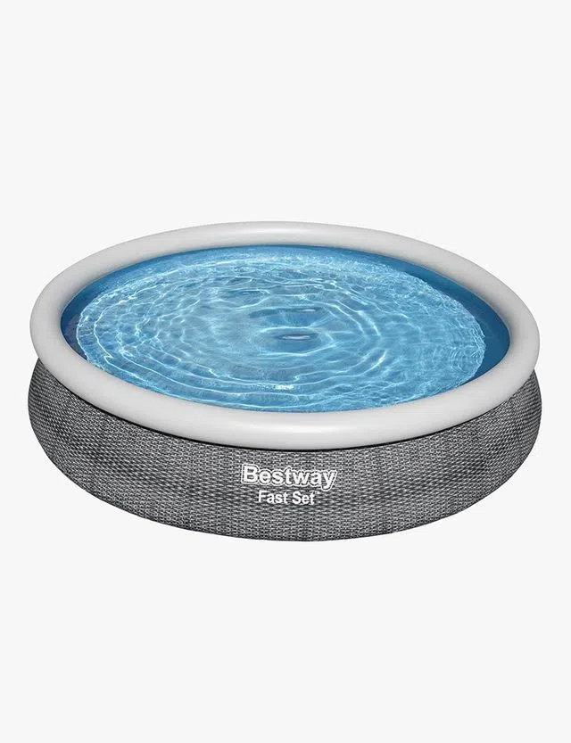 Round Rattan Inflatable Pool 366x76cm Grey