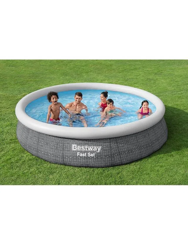 Round Rattan Inflatable Pool 366x76cm Grey