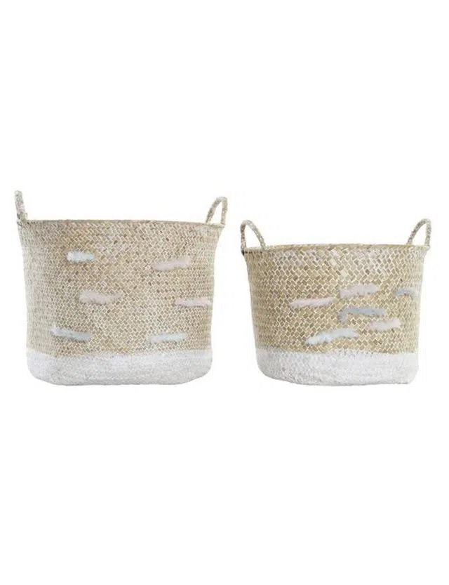 Set of 2 Beige and White Baskets