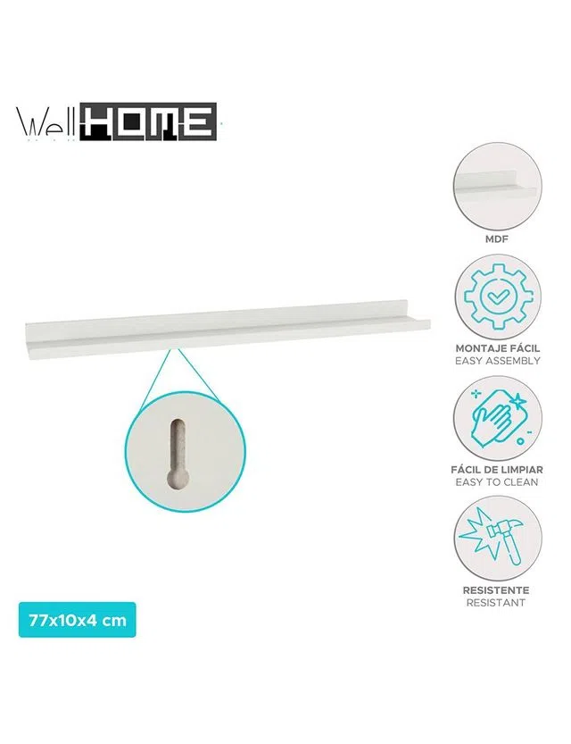 Wall Shelf 77x10x4cm White