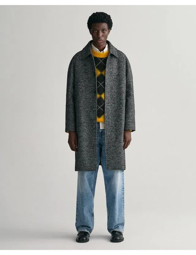 Manteau en laine coupe décontractée Noir