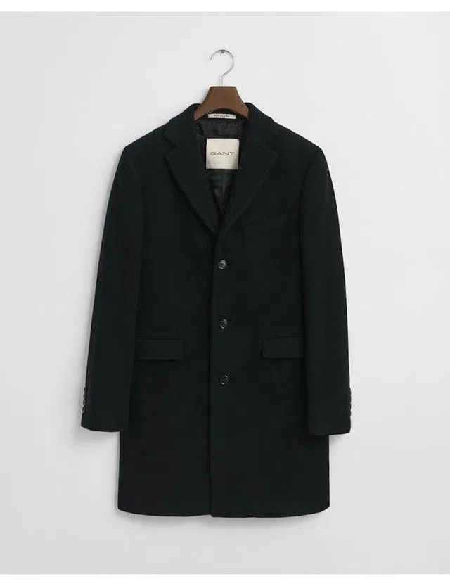 Classic Black Wool Overcoat