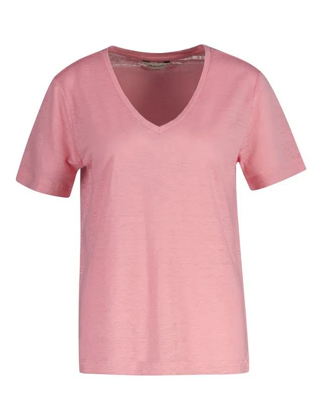 T-Shirt Reg Linen V-Neck Rosa