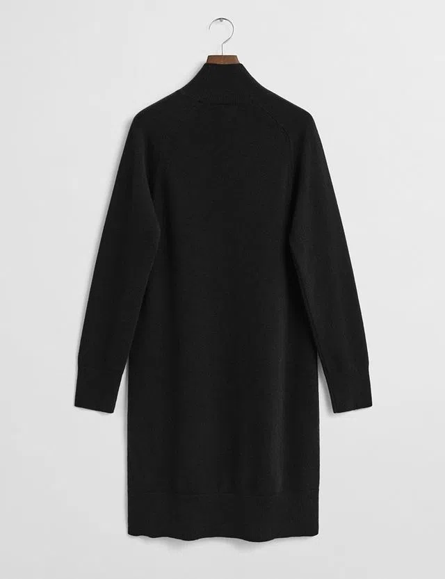 High Neck Knit Dress in Black Wool