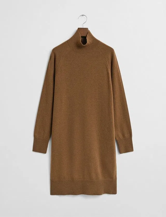 Beige High Neck Knitted Dress