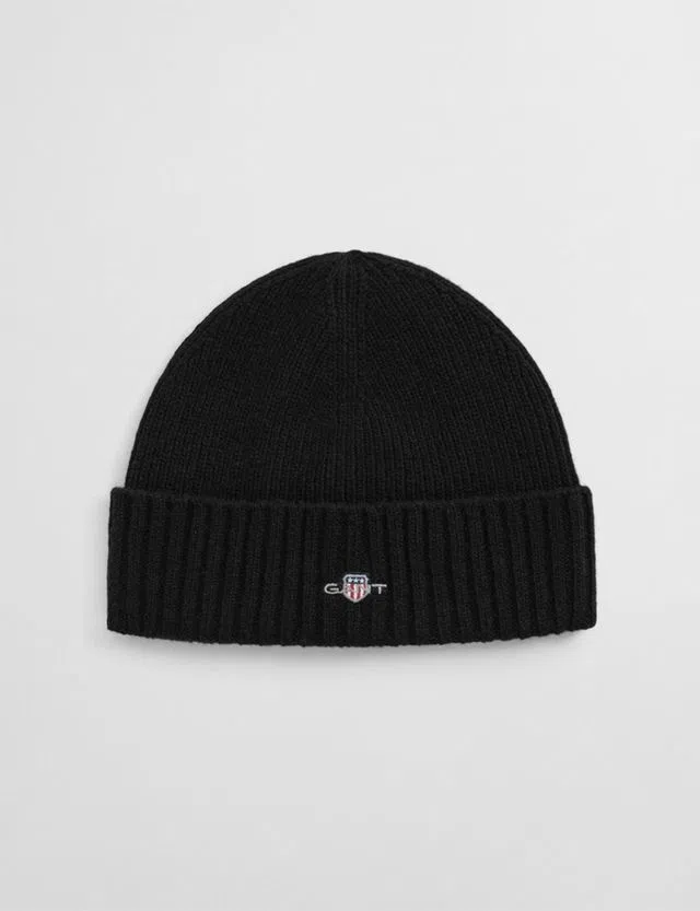 Black Shield Wool Beanie