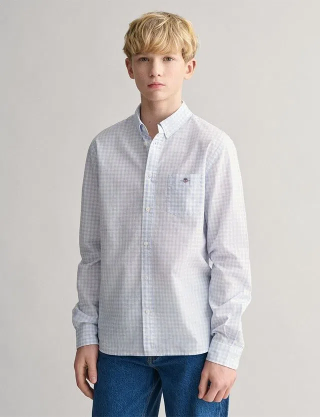 Gingham Shield Poplin Shirt Blue