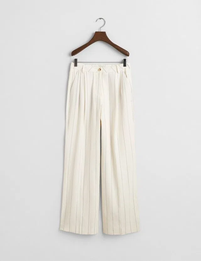 Tailored Pleated Beige Linen Trousers