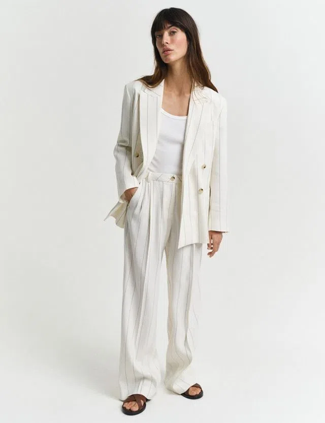 Tailored Pleated Beige Linen Trousers