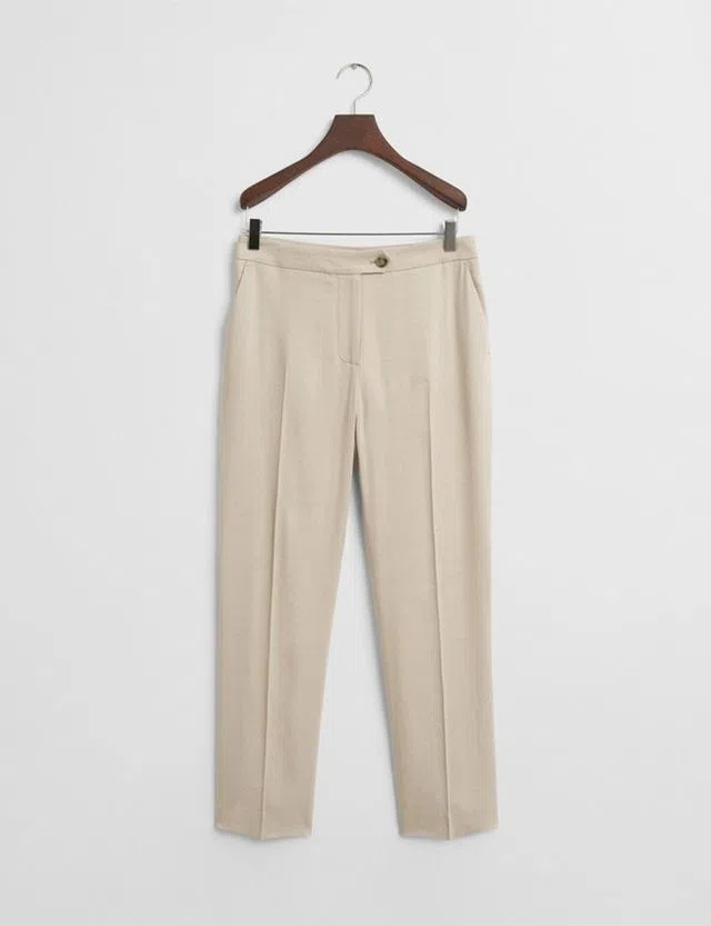 Beige Tailored Linen Blend Trousers