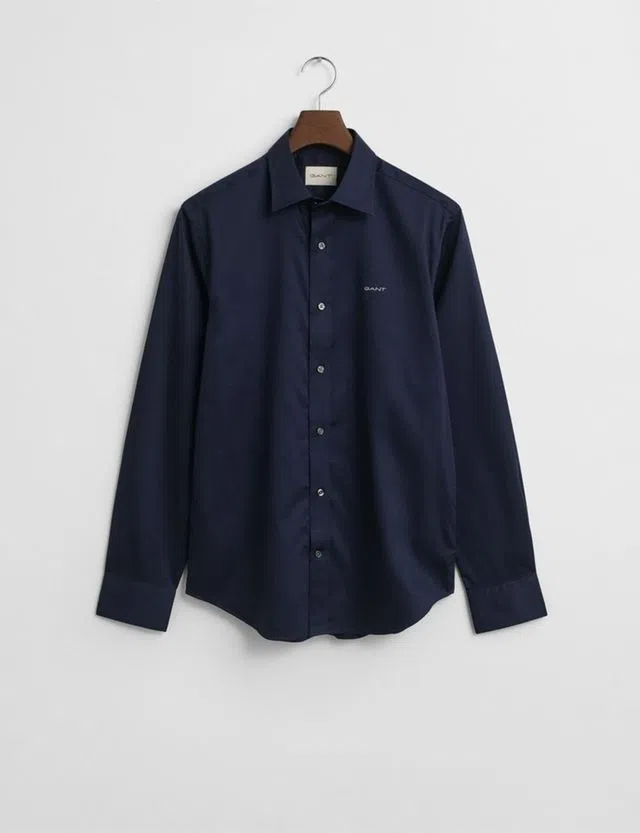 Camisa de satén Corte Regular Azul