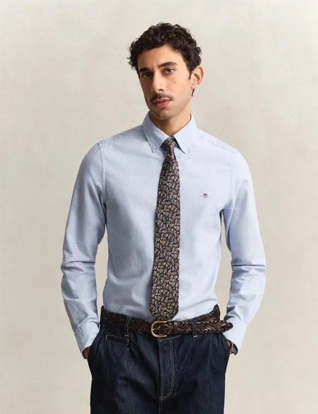Camisa Slim Fit Classic Oxford Azul