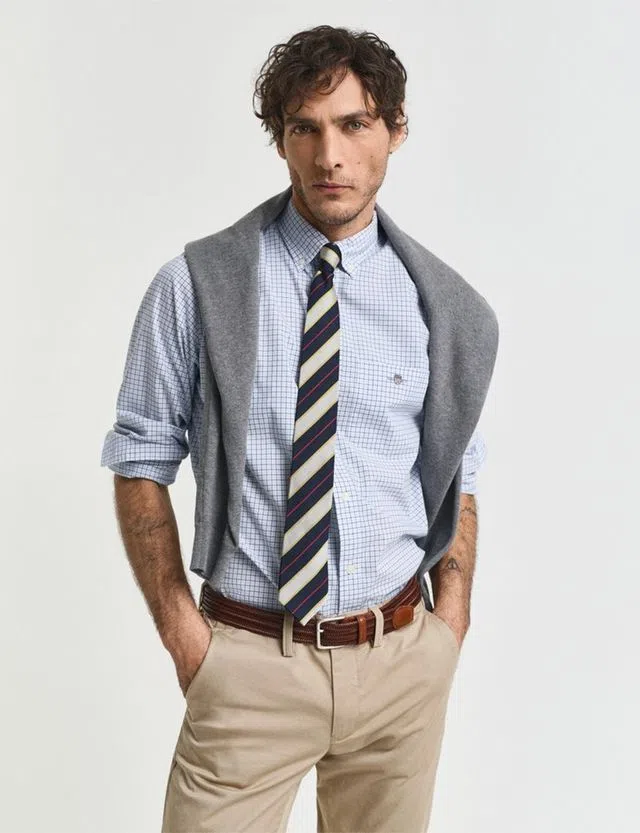 Camisa Reg Classic Poplin Check Azul