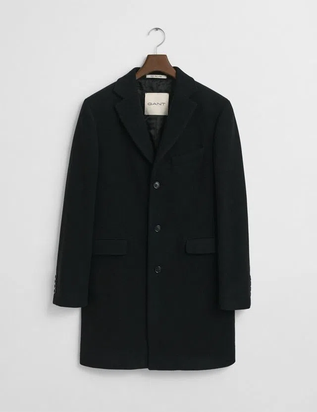 Classic Black Wool Overcoat