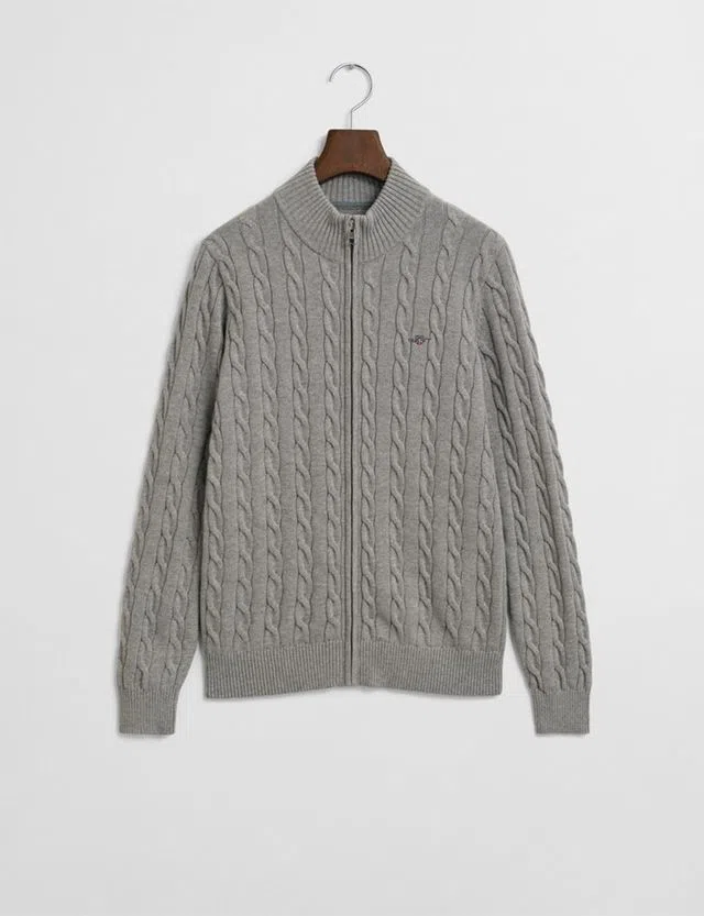 Cardigan de malha com fecho Cinzento