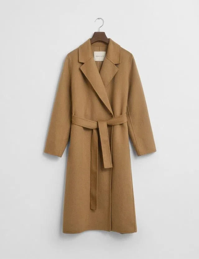 Beige Handstitched Belted Overcoat