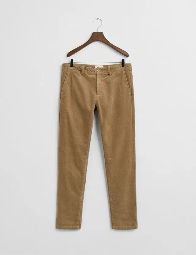 Beige Slim Cord Chino Pants