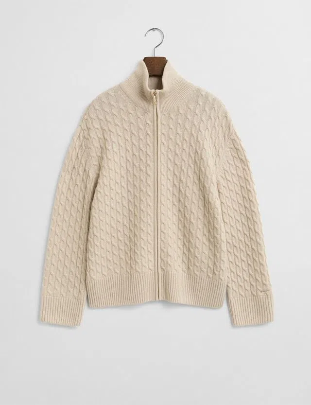 Cardigan de malha com fecho Bege