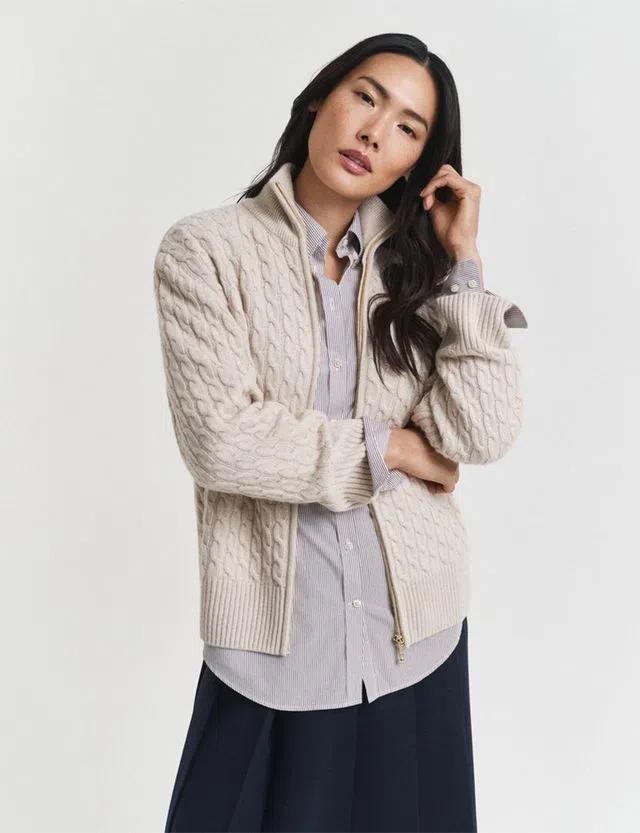 Cardigan de malha com fecho Bege