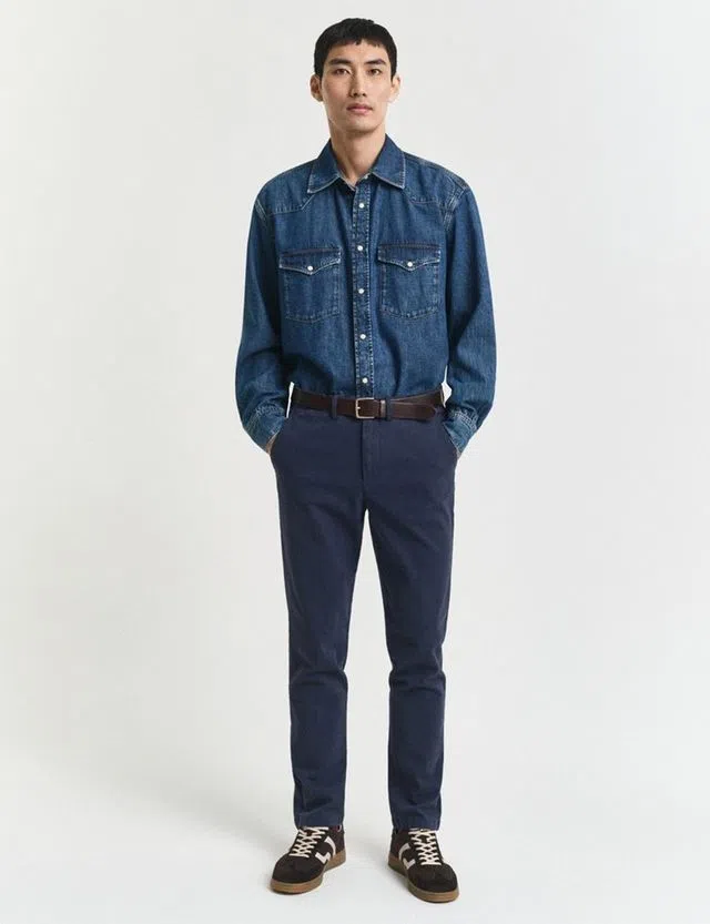 Slim Herringbone Blue Trousers