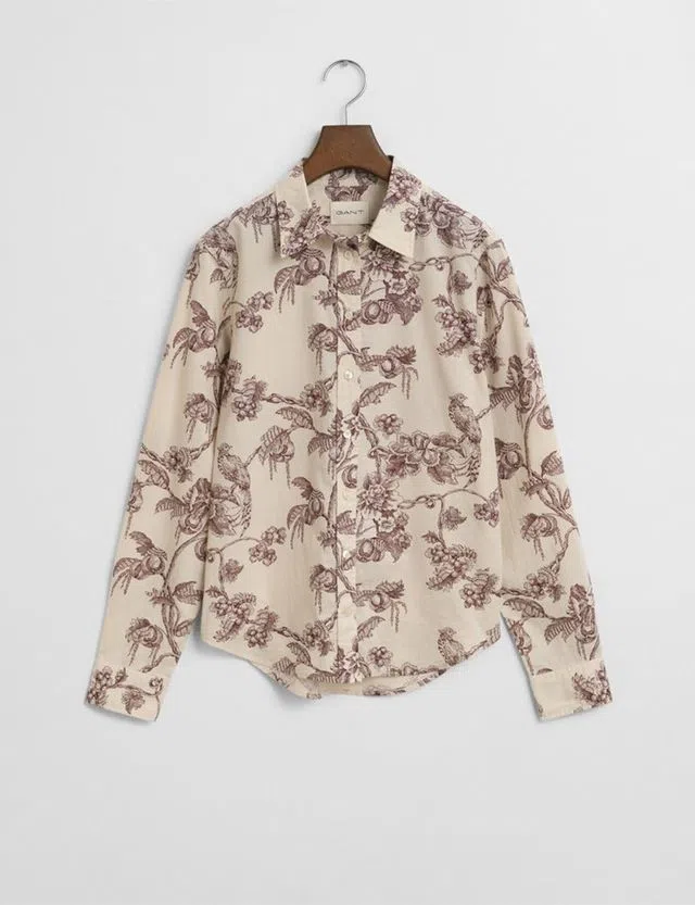 Camisa Reg Tree Print Cot Voile Vermelho