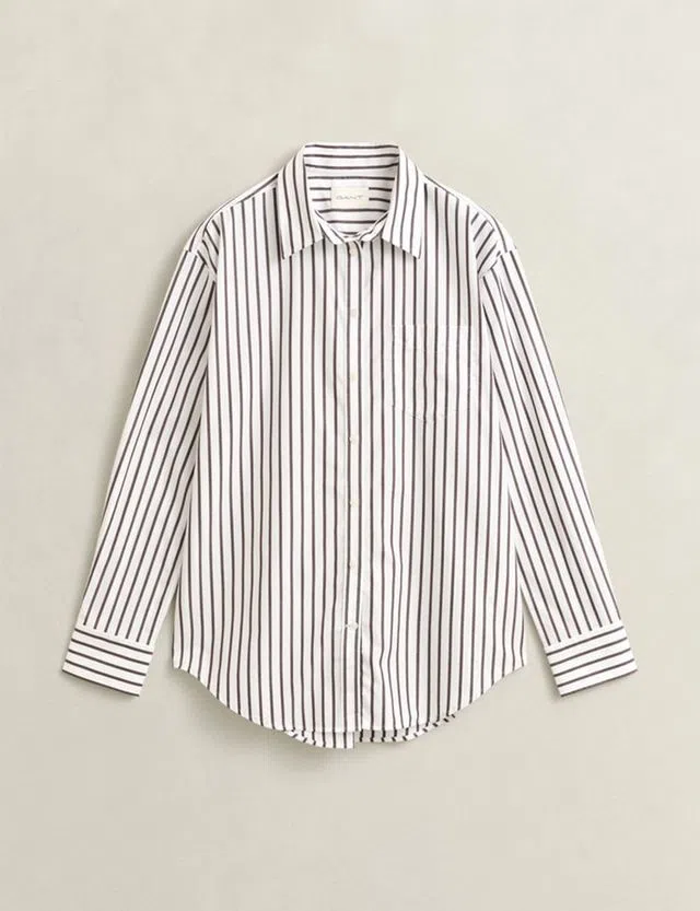 Camisa Rel Classic Poplin Striped Castanho