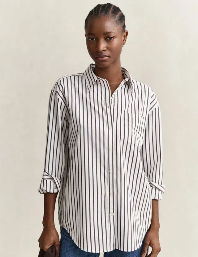 Camisa Rel Classic Poplin Striped Castanho