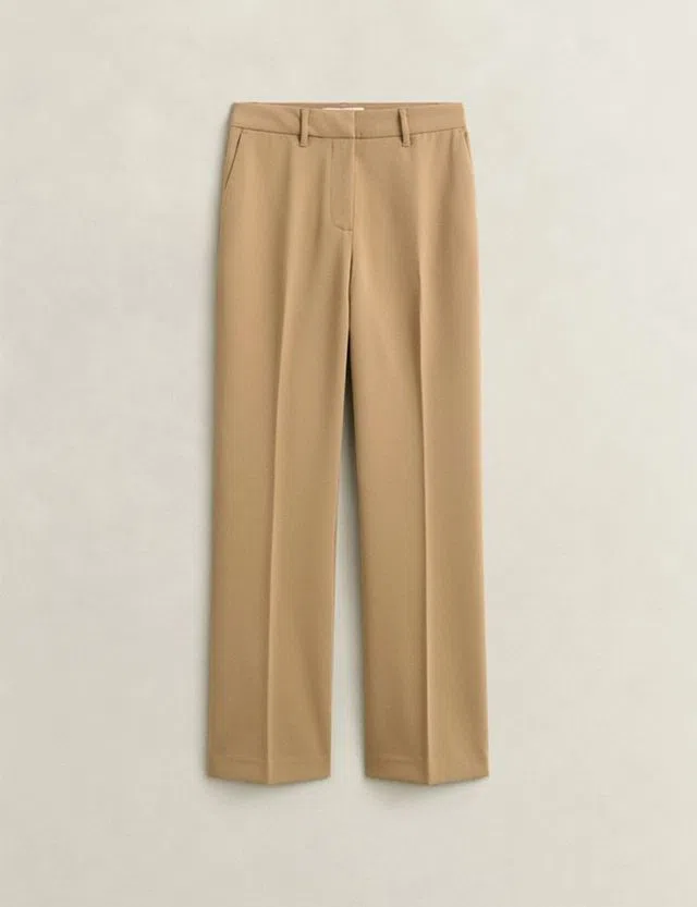 Beige Slim Flared Slacks
