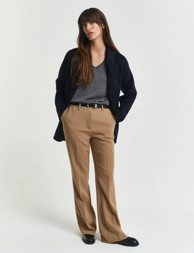 Beige Slim Flared Slacks