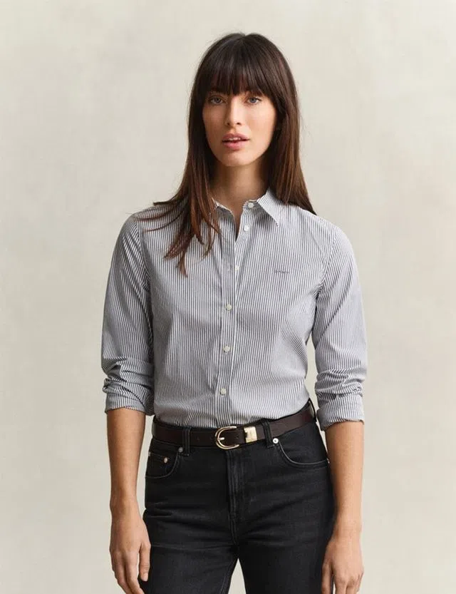 Camisa Slim Striped Poplin Azul