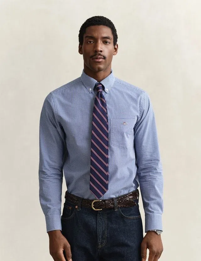 Camisa Regular Fit Gingham Poplin Azul