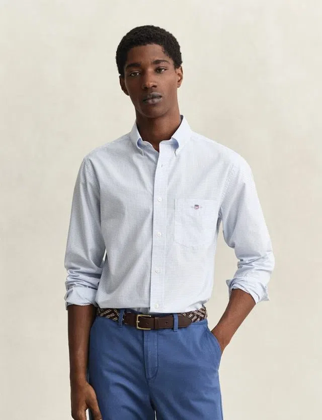 Camisa Regular Fit Gingham Poplin Azul
