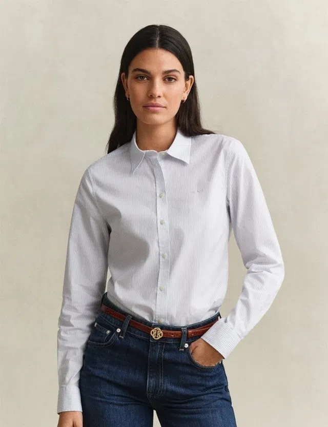 Camisa Slim Striped Poplin Azul